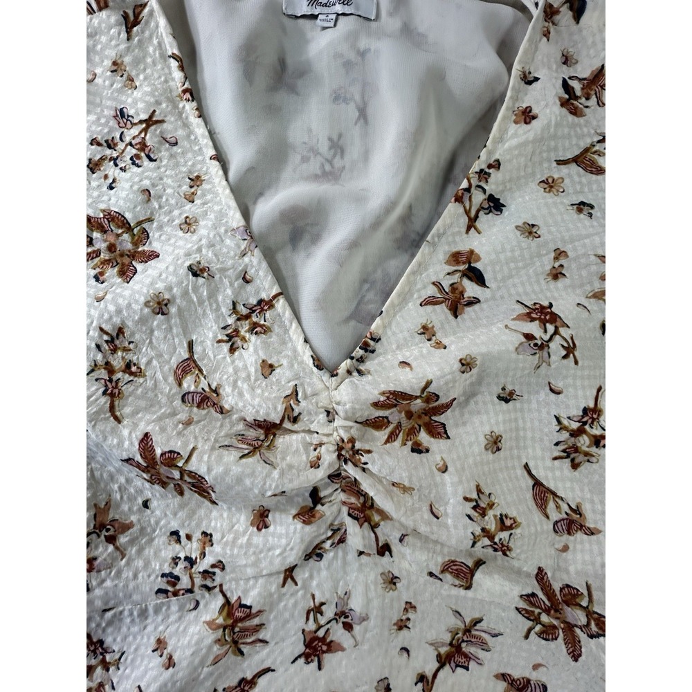 Madewell Silk Ruched Front Vneck Women's 0 Floral Bohemian - Picture 3 of 9